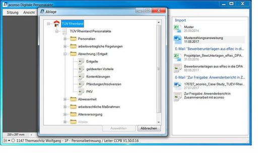 Mit dem Scan-Modul von Aconso lassen sich Dokumente per Drag-and-Drop an der richtigen Stelle in der digitalen Personalakte ablegen. Mit dem Scan-Modul von Aconso lassen sich Dokumente per Drag-and-Drop an der richtigen Stelle in der digitalen Personalakte ablegen.