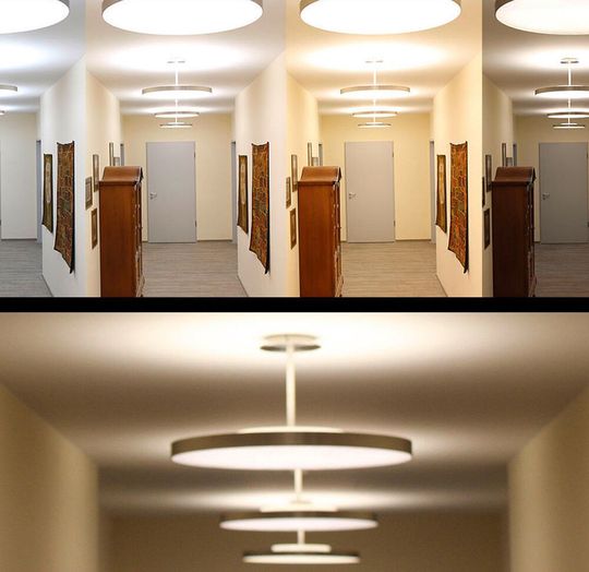 An die Tages- und Nachtzeit angepasster Lichtverlauf (zirkadianes Licht) hat positive Effekte auf Menschen, die einen Großteil des Tages unter künstlicher Beleuchtung verbringen. An die Tages- und Nachtzeit angepasster Lichtverlauf (zirkadianes Licht) hat positive Effekte auf Menschen, die einen Großteil des Tages unter künstlicher Beleuchtung verbringen.