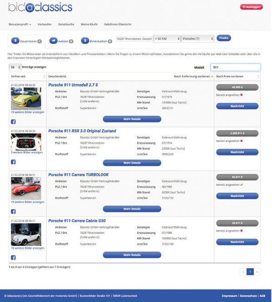 Inserat oder Auktion? Auf Bidaclassics stehen Händlern unterschiedliche Vermarktungsformate für Old- und Youngtimer zur Verfügung. Inserat oder Auktion? Auf Bidaclassics stehen Händlern unterschiedliche Vermarktungsformate für Old- und Youngtimer zur Verfügung.