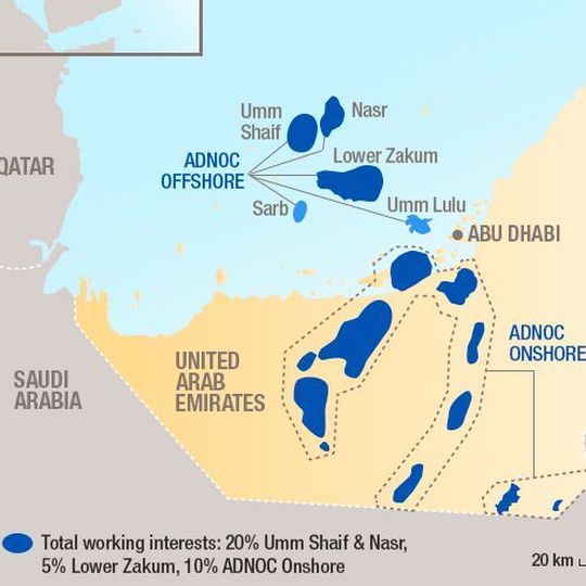 Total is granted a 20 % participating interest in the new Umm Shaif & Nasr concession and 5 % in the Lower Zakum concession. Total is granted a 20 % participating interest in the new Umm Shaif & Nasr concession and 5 % in the Lower Zakum concession.