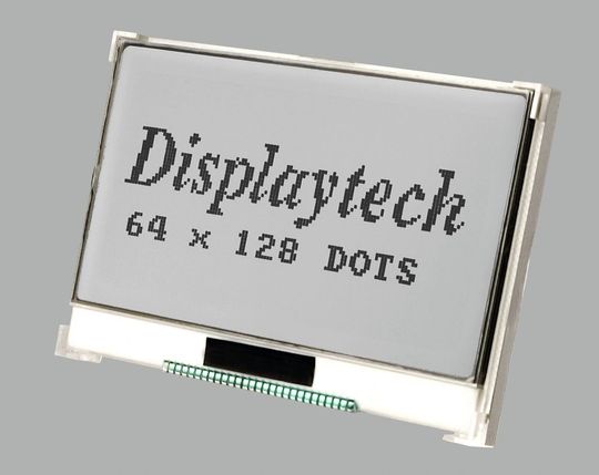 Die Standardausführung der Serie 64128 von Rutronik bietet ein hochauflösendes 64x128-dot-Matrix-FSTN-Display mit weißer Hintergrundbeleuchtung. Die Standardausführung der Serie 64128 von Rutronik bietet ein hochauflösendes 64x128-dot-Matrix-FSTN-Display mit weißer Hintergrundbeleuchtung.