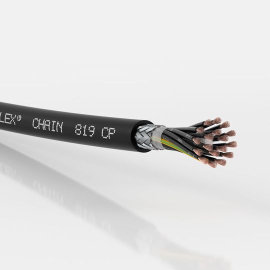 Die Ölflex Chain 819 P ist eine flexible Steuerleitung mit ölbeständigem Außenmantel und ausgelegt für bis zu fünf Mio. Wechselbiegezyklen. Die Ölflex Chain 819 P ist eine flexible Steuerleitung mit ölbeständigem Außenmantel und ausgelegt für bis zu fünf Mio. Wechselbiegezyklen.