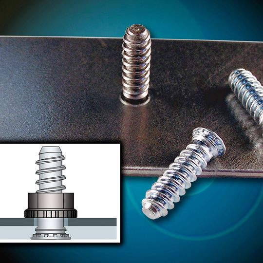 Kopfseitig bündige PEM-FHX-Einpressbolzen mit X-Press-Gewindeprofil erlauben schnelle Verbindung mit Aufsteck-Befestigern aus Kunststoff oder Kabelbindern. Kopfseitig bündige PEM-FHX-Einpressbolzen mit X-Press-Gewindeprofil erlauben schnelle Verbindung mit Aufsteck-Befestigern aus Kunststoff oder Kabelbindern.