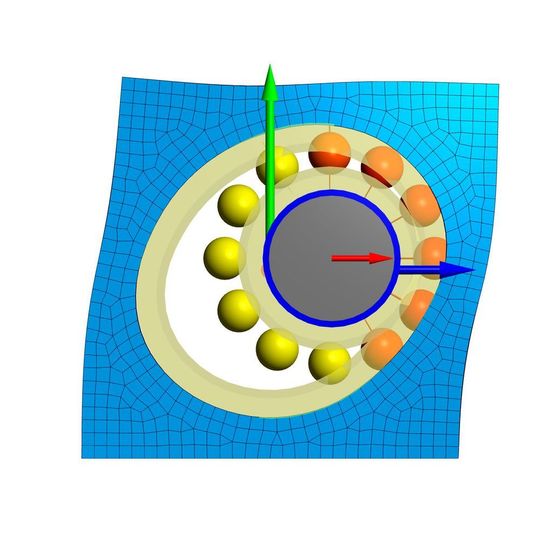 Als einfaches Beispiel zunächst ein Rillenkugellager in einem quadratischen Block, der an der Unterseite starr eingespannt ist. Das Lager wird horizontal belastet. Als einfaches Beispiel zunächst ein Rillenkugellager in einem quadratischen Block, der an der Unterseite starr eingespannt ist. Das Lager wird horizontal belastet.