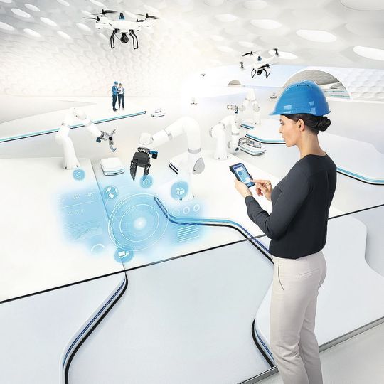 Mit diesem Bildmotiv veranschaulicht Sick idealtypische Produktionslandschaften. Die Formel dafür ist: Produktion 4.0 + Logistik 4.0 = Industrie 4.0. Mit diesem Bildmotiv veranschaulicht Sick idealtypische Produktionslandschaften. Die Formel dafür ist: Produktion 4.0 + Logistik 4.0 = Industrie 4.0.