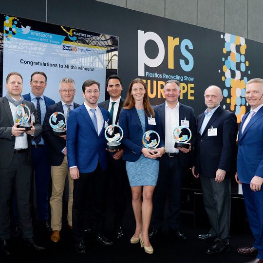 Far right: Vice President and Publisher of Crain Communications Brennan Lafferty presents the winners of the Plastics Recycling Awards Europe their awards at the event in Amsterdam. Far right: Vice President and Publisher of Crain Communications Brennan Lafferty presents the winners of the Plastics Recycling Awards Europe their awards at the event in Amsterdam.