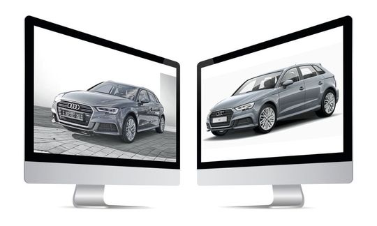 So (Bild links) sieht der Audi A3 S-line im Original aus. Bis er so weit hergerichtet war, stand dieses identische Modell (Bild rechts) aus dem Konfigurator des Herstellers auf der Händler-Website. So (Bild links) sieht der Audi A3 S-line im Original aus. Bis er so weit hergerichtet war, stand dieses identische Modell (Bild rechts) aus dem Konfigurator des Herstellers auf der Händler-Website.