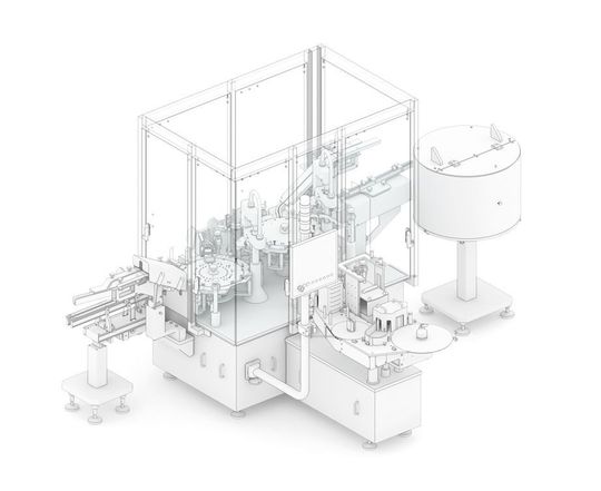 Flexcon 10 zum Einsetzen von Kolbenstangen in die gefüllten Spritzen, dem Etikettieren sowie dem Einsetzen in Safety Devices Flexcon 10 zum Einsetzen von Kolbenstangen in die gefüllten Spritzen, dem Etikettieren sowie dem Einsetzen in Safety Devices