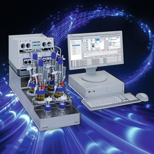 Abb. 1: Bei den hier beschriebenen Versuchen kam ein Dasbox Multibioreaktor-System von Eppendorf zum Einsatz. Abb. 1: Bei den hier beschriebenen Versuchen kam ein Dasbox Multibioreaktor-System von Eppendorf zum Einsatz.