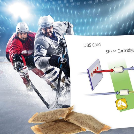 Fig. 1 Athletes from various disciplines seem to use nicotine from e.g. chewing tobacco or snus for doping purposes. A fully automated analysis by Flow Through Desorption (FTD) of a DBS card (left hand side) significantly increases efficiency of doping control. Fig. 1 Athletes from various disciplines seem to use nicotine from e.g. chewing tobacco or snus for doping purposes. A fully automated analysis by Flow Through Desorption (FTD) of a DBS card (left hand side) significantly increases efficiency of doping control.