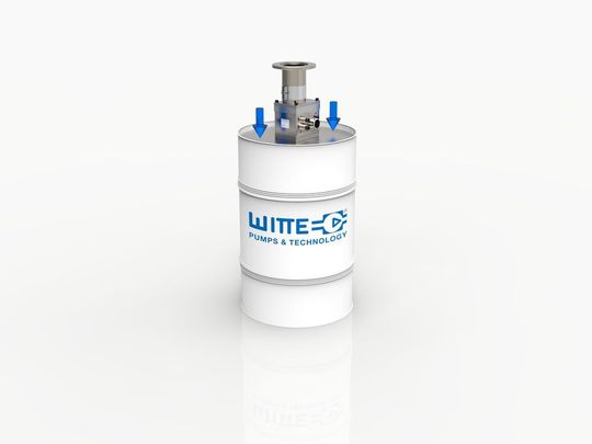 Modifizierte Chemie-Zahnradpumpen zur Montage auf eine Folgeplatte für die pulsationsarme Entleerung von Fassbehältern. Modifizierte Chemie-Zahnradpumpen zur Montage auf eine Folgeplatte für die pulsationsarme Entleerung von Fassbehältern.