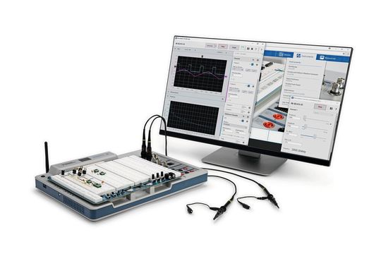 Mit der IoT-Lernplattform NI ELVIS III können Schüler und Studenten webbasierte Messungen vornehmen und dabei auf ein Embedded-FPGA-Design zurückgreifen. Mit der IoT-Lernplattform NI ELVIS III können Schüler und Studenten webbasierte Messungen vornehmen und dabei auf ein Embedded-FPGA-Design zurückgreifen.