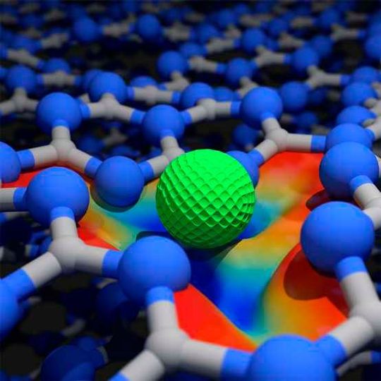 "Der Katalysator ist deshalb so effizient, weil sich das Palladium-Atom innerhalb der Lücke bewegen kann, jedoch von den umliegenden Stickstoff-Atomen festgehalten wird", erklärt ETH-Professor Javier Pérez-Ramírez. Das Palladium-Atom ist in Grün dargestellt. "Der Katalysator ist deshalb so effizient, weil sich das Palladium-Atom innerhalb der Lücke bewegen kann, jedoch von den umliegenden Stickstoff-Atomen festgehalten wird", erklärt ETH-Professor Javier Pérez-Ramírez. Das Palladium-Atom ist in Grün dargestellt.