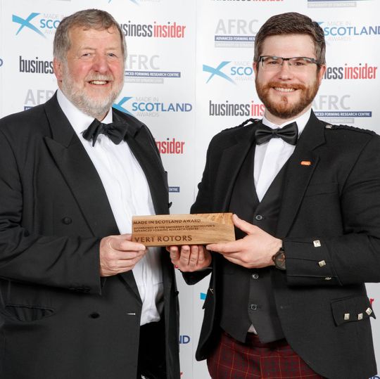 L-R: Keigh Ridgeway, Executive Dean of the AMRC Group, presenting the Made in Scotland Award to Vert Rotors CEO Olly Dmitriev. L-R: Keigh Ridgeway, Executive Dean of the AMRC Group, presenting the Made in Scotland Award to Vert Rotors CEO Olly Dmitriev.