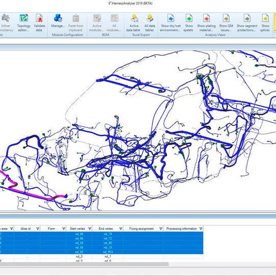 Für die Erstellung von 3D-Ansichten greift E³.HarnessAnalyzer auf 3D-Koordinaten zu, die in jeder KBL, VEC oder PLMXML Beschreibung transportiert werden können. E³-Harness-Analyzer erzeugt daraus ein dynamisches 3D-Modell, das direkt an das KBL-Datenmodell gekoppelt ist. Für die Erstellung von 3D-Ansichten greift E³.HarnessAnalyzer auf 3D-Koordinaten zu, die in jeder KBL, VEC oder PLMXML Beschreibung transportiert werden können. E³-Harness-Analyzer erzeugt daraus ein dynamisches 3D-Modell, das direkt an das KBL-Datenmodell gekoppelt ist.