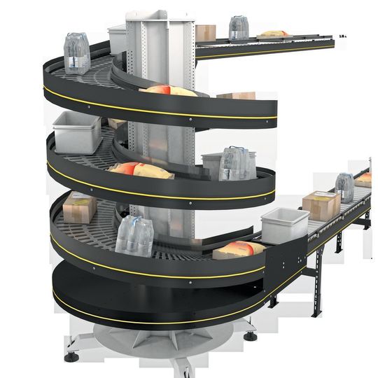 Interroll hat seine modulare Fördererplattform MCP um den „Spiral Lift“ ergänzt, mit dem sich Güter vertikal transportieren lassen. Interroll hat seine modulare Fördererplattform MCP um den „Spiral Lift“ ergänzt, mit dem sich Güter vertikal transportieren lassen.