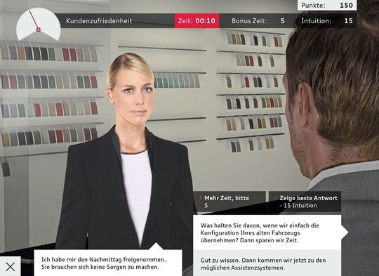 Im Trainingsspiel sind Texte für 66 Millionen verschiedene Dialoge programmiert. Pro Gespräch sind so bis zu 2,1 Millionen Rede- und Antwortkombinationen möglich. Im Trainingsspiel sind Texte für 66 Millionen verschiedene Dialoge programmiert. Pro Gespräch sind so bis zu 2,1 Millionen Rede- und Antwortkombinationen möglich.