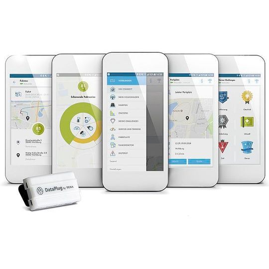 Von der OBD-Dose über das Smartphone an die App – so funktioniert Volkswagen Connect. Von der OBD-Dose über das Smartphone an die App – so funktioniert Volkswagen Connect.