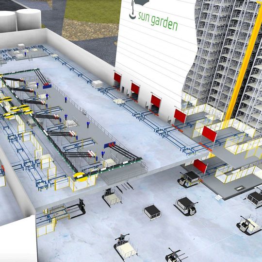 Im neuen Sun-Garden-Distributionszentrum sorgen fahrerlose Transportfahrzeuge (FTF) künftig für barrierefreie, flexible Materialflüsse. Im neuen Sun-Garden-Distributionszentrum sorgen fahrerlose Transportfahrzeuge (FTF) künftig für barrierefreie, flexible Materialflüsse.