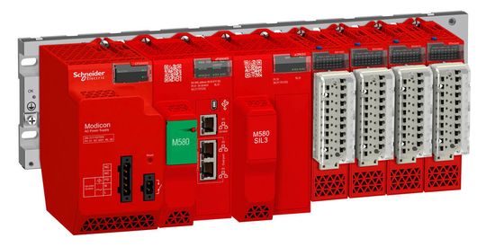 Mit seinem neuen SPS-System Modicon M580 Safety kombiniert Schneider Electric die Leistungsfähigkeit der Serie Modicon M580 mit einem sicherheitsgerichtetem Co-Prozessor.