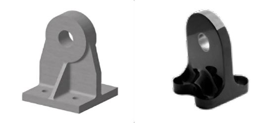 Bild 7/1: Formstück aus Metall im Vergleich zu einem Bauteil gemäß SKF Black Design (rechts).