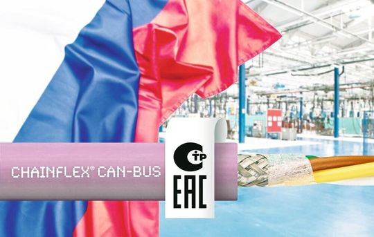 Für hochdynamische Energieketteneinsätze hat Igus jetzt eine CAN-Busleitung entwickelt. Die Leitung mit EAC- und CTP-Zertifikat vereinfacht den Handel auf dem russischen Markt. Für hochdynamische Energieketteneinsätze hat Igus jetzt eine CAN-Busleitung entwickelt. Die Leitung mit EAC- und CTP-Zertifikat vereinfacht den Handel auf dem russischen Markt.