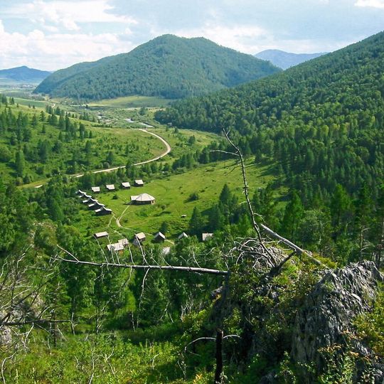 Blick von der Denisova-Höhle aus ins Tal Blick von der Denisova-Höhle aus ins Tal