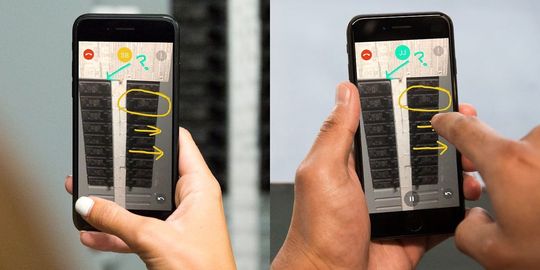Der Vuforia Chalk Remote-Assist-App stellt Technikern vor Ort Anweisungen und Anleitungen in Echtzeit zur Verfügung. Außerden können App-Nutzer digitale Anmerkungen "zeichnen" und an physische Objekte heften.