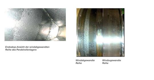 Frühe Stufen von Micropitting in einem Pendelrollenlager an der Hauptwelle einer Windkraftanlage