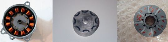 Links im Bild ein Elektromotor, der millionenfach im Getriebe von Autos eingesetzt wird. Die darin verbauten Permanentmagnete (Mitte Viertelringmagnet, rechts Magnete in Flusssammler-Anordnung) enthalten Seltene Erden. Der Bedarf konnte nun signifikant gesenkt werden. Links im Bild ein Elektromotor, der millionenfach im Getriebe von Autos eingesetzt wird. Die darin verbauten Permanentmagnete (Mitte Viertelringmagnet, rechts Magnete in Flusssammler-Anordnung) enthalten Seltene Erden. Der Bedarf konnte nun signifikant gesenkt werden.
