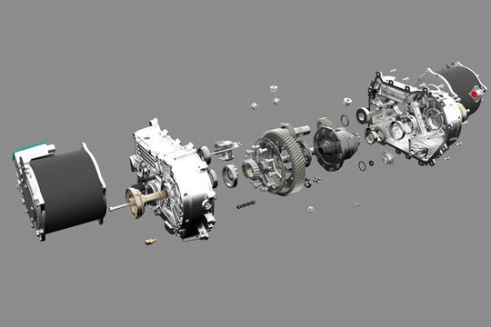 Das 2-Gang-Getriebe und der Antriebsstrang in der Explosionszeichnung. Das 2-Gang-Getriebe und der Antriebsstrang in der Explosionszeichnung.