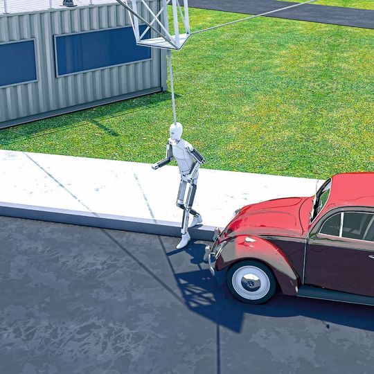 Der „6-D Target Mover“ erlaubt Tests mit unterschiedlichen beweglichen Objekten wie Fußgänger-Dummys oder nachgebildete Fahrradfahrer. Der „6-D Target Mover“ erlaubt Tests mit unterschiedlichen beweglichen Objekten wie Fußgänger-Dummys oder nachgebildete Fahrradfahrer.