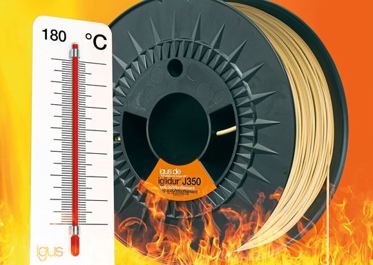 Das schmier- und wartungsfreie Tribo-Filament aus iglidur J350 erhöht die Lebensdauer bewegter Anwendungen bei Temperaturen bis 180 °C. Das schmier- und wartungsfreie Tribo-Filament aus iglidur J350 erhöht die Lebensdauer bewegter Anwendungen bei Temperaturen bis 180 °C.