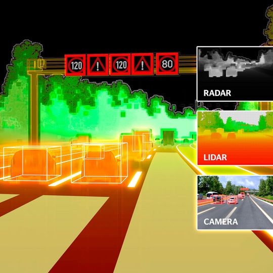 Kamera, Radar, Lidar: Mit der Fusion unterschiedlicher Sensorinformationen wird der Blick auf die Umwelt zuverlässiger und präziser. Kamera, Radar, Lidar: Mit der Fusion unterschiedlicher Sensorinformationen wird der Blick auf die Umwelt zuverlässiger und präziser.
