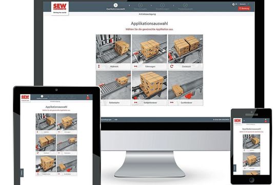 Mit dem Online-Tool „Antriebsauslegung“ von SEW erhalten die Anwender passende Antriebsempfehlungen. Mit dem Online-Tool „Antriebsauslegung“ von SEW erhalten die Anwender passende Antriebsempfehlungen.