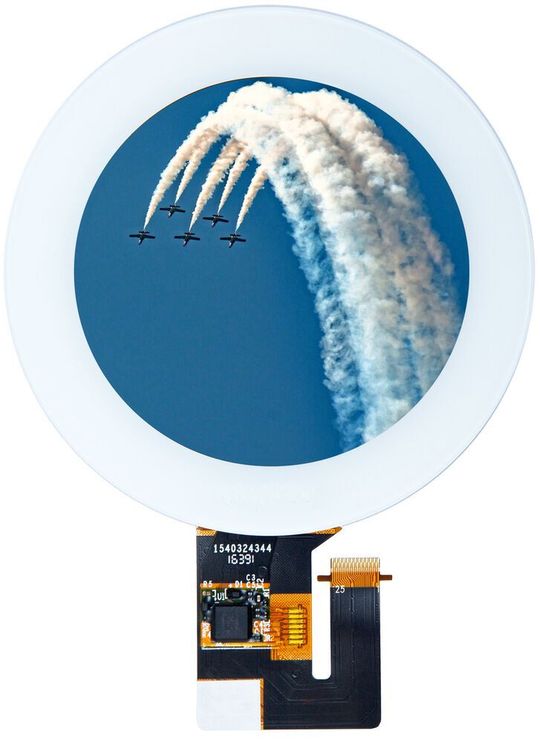 Das runde TFT-LC-Display bietet einen Durchmesser von 60 mm der aktiven Fläche. Es lässt sich auch für Anwendungen im Freien einsetzen. Das runde TFT-LC-Display bietet einen Durchmesser von 60 mm der aktiven Fläche. Es lässt sich auch für Anwendungen im Freien einsetzen.