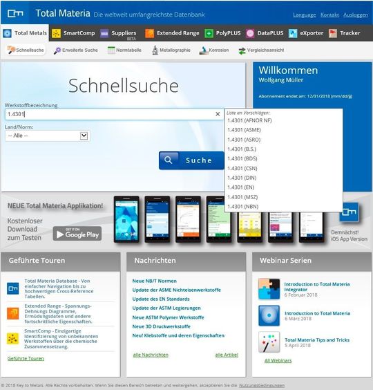 Total Materia hat mit einer Schnellsuche die Möglichkeit geschaffen, sehr direkt zum Zielmaterial zu gelangen. Total Materia hat mit einer Schnellsuche die Möglichkeit geschaffen, sehr direkt zum Zielmaterial zu gelangen.