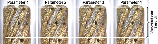 Bild 5: Werkzeuganalyse nach der Bearbeitung für die Parametern 1 bis 4.