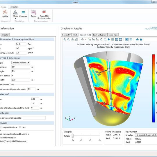 Ein Beispiel für eine kompilierte Simulationsanwendung, wo Anwender ein Rührwerk optimieren können. Ein Beispiel für eine kompilierte Simulationsanwendung, wo Anwender ein Rührwerk optimieren können.