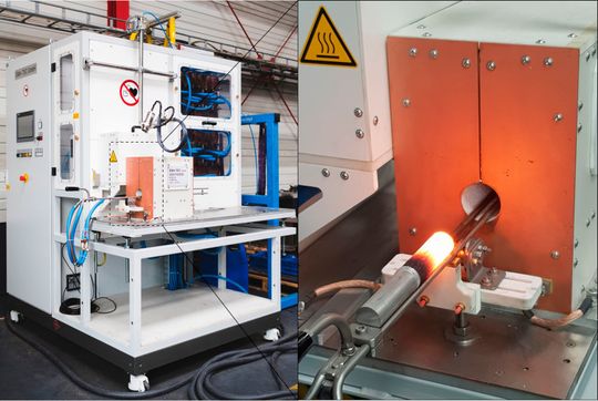 Mit Hilfe der neuen Induktionsanlage können Halbzeuge aus unterschiedlichen Werkstoffen inhomogen erwärmt und hybride Umformverfahren effizienter durchgeführt werden. Mit Hilfe der neuen Induktionsanlage können Halbzeuge aus unterschiedlichen Werkstoffen inhomogen erwärmt und hybride Umformverfahren effizienter durchgeführt werden.