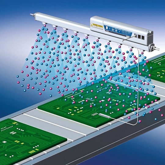 Bei einem Ionisierer überwacht und regelt ein interner Sensor die Ionenbalance. Positiv und negativ geladene Ionen erreichen gleichzeitig das Werkstück. Die Potenzialamplitude am Werkstück beträgt maximal 25 V. Bei einem Ionisierer überwacht und regelt ein interner Sensor die Ionenbalance. Positiv und negativ geladene Ionen erreichen gleichzeitig das Werkstück. Die Potenzialamplitude am Werkstück beträgt maximal 25 V.