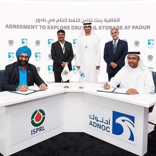 The agreement was signed by Abdulla Salem Al Dhaheri, Director of Marketing, Sales and Trading at Adnoc and HPS Ahuja, CEO & MD, ISPRL. The agreement was signed by Abdulla Salem Al Dhaheri, Director of Marketing, Sales and Trading at Adnoc and HPS Ahuja, CEO & MD, ISPRL.