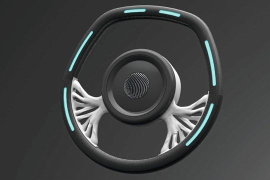 Das Lenkrad-Design beinhaltet eine intelligente Beleuchtung basierend auf 3D-gedrucker Elektronik. Das Lenkrad-Design beinhaltet eine intelligente Beleuchtung basierend auf 3D-gedrucker Elektronik.