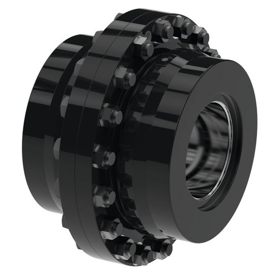 Die FKE-Kupplung (oben) besitzt anders als das Vorgängermodell (unten) einen integrierten Druckring, der die Schrumpfscheibe vollständig ersetzt. Dieser wird durch den Flansch angezogen, was kürzere Wellenenden ermöglicht und die Kupplung leichter macht.