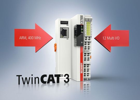 Der Embedded-PC CX7000 ist als leistungsfähige und kostengünstige Kleinsteuerung mit der Softwaregeneration TwinCAT 3 nutzbar und lässt sich über Busklemmen oder EtherCAT-Klemmen beliebig erweitern.