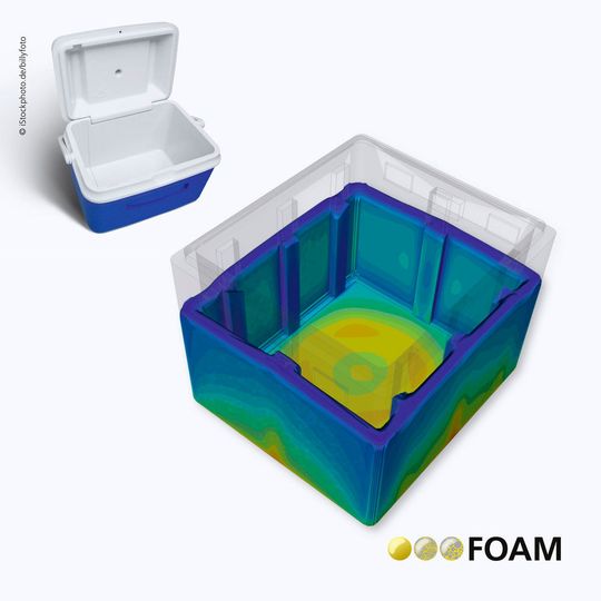 PU-Expansionssimulation mit FOAM zur Herstellung einer Kühlbox. PU-Expansionssimulation mit FOAM zur Herstellung einer Kühlbox.