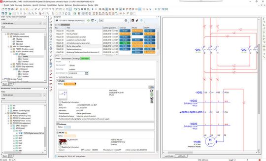 Sygineer dokumentiert den Projektstatus – hier am Beispiel der elektrotechnischen Planung. Alle Informationen lassen sich bidirektional zwischen Elektro- und Mechanikkonstruktion austauschen.