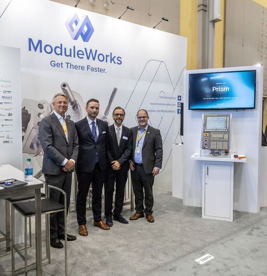 From left to right: Björn Rosengren (President and CEO of Sandvik AB); Anders Lindh (President of Applied Manufacturing Technologies at Sandvik Machining Solutions); Yavuz Murtezaoglu (Managing Director of ModuleWorks); Klas Forsstörm (President of the Sandvik) From left to right: Björn Rosengren (President and CEO of Sandvik AB); Anders Lindh (President of Applied Manufacturing Technologies at Sandvik Machining Solutions); Yavuz Murtezaoglu (Managing Director of ModuleWorks); Klas Forsstörm (President of the Sandvik)