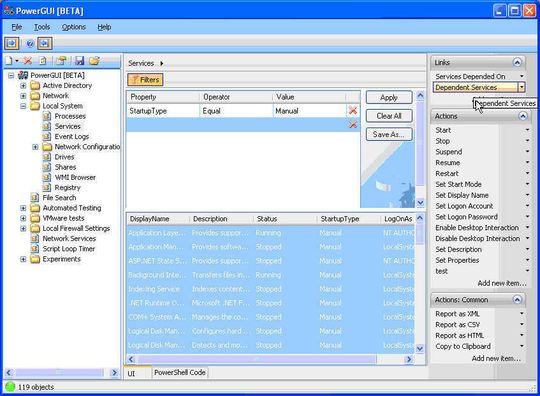 Die Verwaltungsoberfläche von PowerGUI ermöglicht den Aufbau eigener Verwaltungskonsolen. Die Verwaltungsoberfläche von PowerGUI ermöglicht den Aufbau eigener Verwaltungskonsolen.