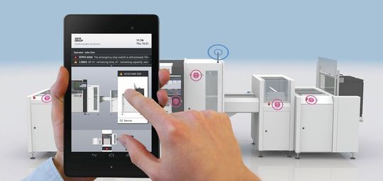 Produktionsmaschinen mit einem Tablet überwachen. Produktionsmaschinen mit einem Tablet überwachen.